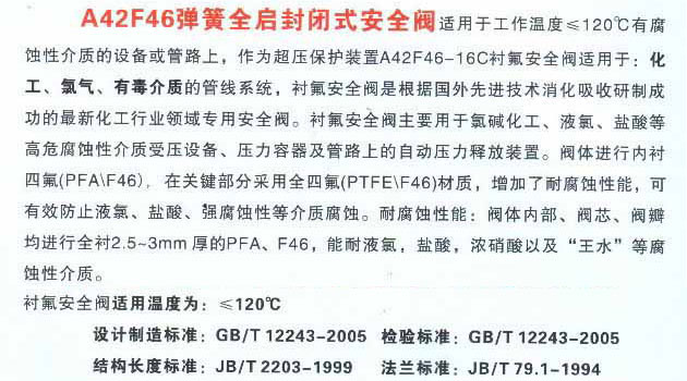A42F46氟塑料全襯安全閥應用參數與實物圖(圖1)